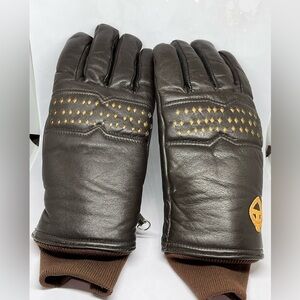 TRAPPE OF ASPEN MENS VINTAGE Brown Leather Gloves with Gold Details, SIZE S